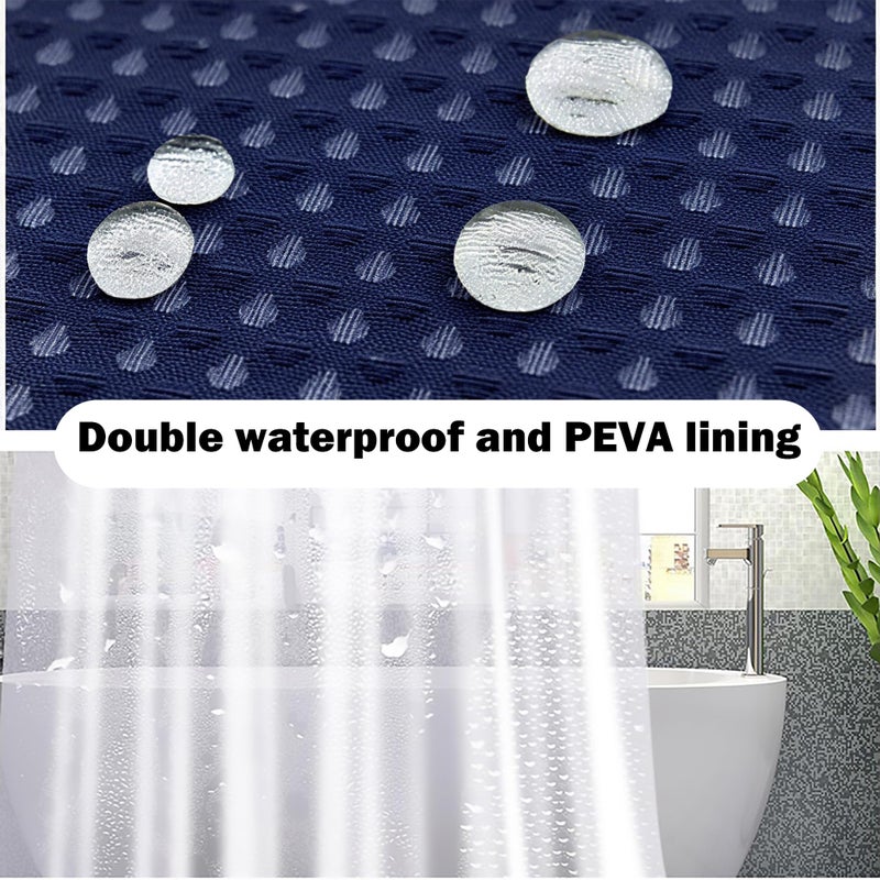 Viowil Navy Blue Bathroom Set, 23 PCS Bathroom Accessories Set with Shower Curtains, Trash Can, Toothbrush Holder, Soap Dispensers, Toothbrush Cup, Vanity Tray, Soap Dish, Toilet Brush, Qtip Holders - Image 5